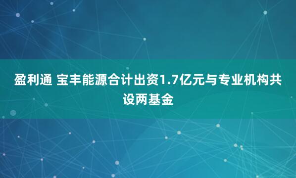 盈利通 宝丰能源合计出资1.7亿元与专业机构共设两基金